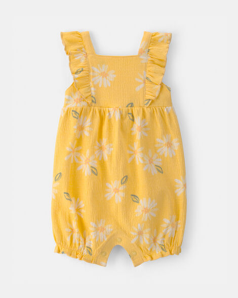 baby girl floral daisy romper - yellow